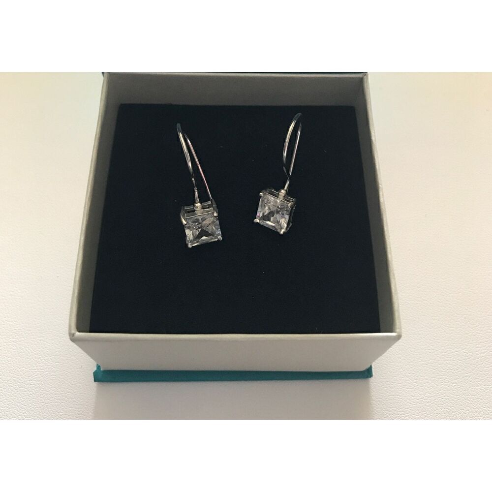 2 Ct Princess Cut French Wire Earrings~.925 Sterling Silver